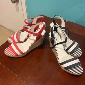 BUNDLE Kelly & Katie Red and White Striped Wedge Sandals